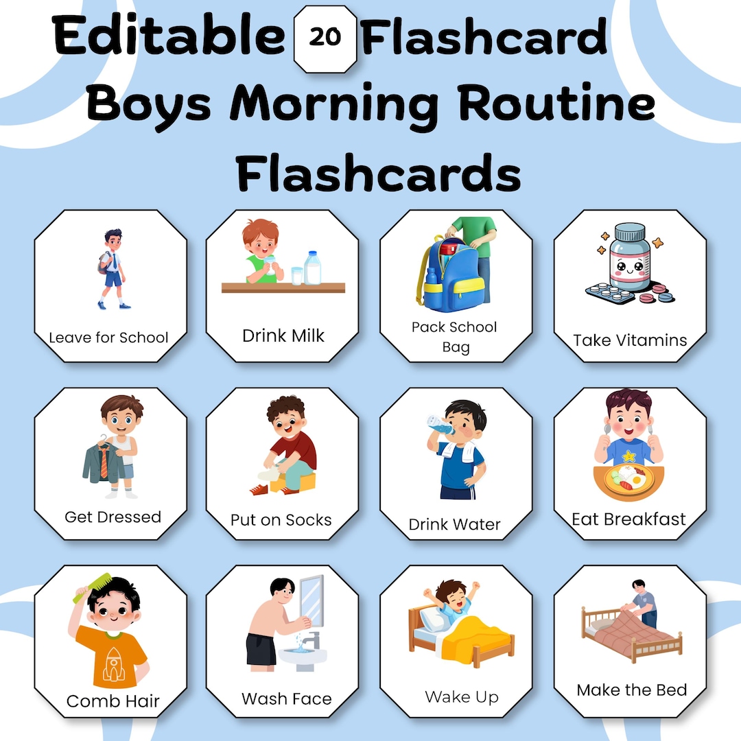 Boys Morning Routine Cards Printable, Kids Daily Routine Chart, ADHD ...