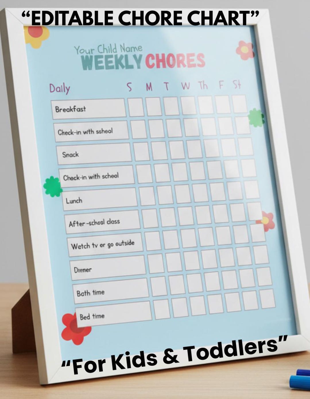 Editable Weekly Chore Chart for Kids | Toddler Routine Visual (PDF Download) - Etsy