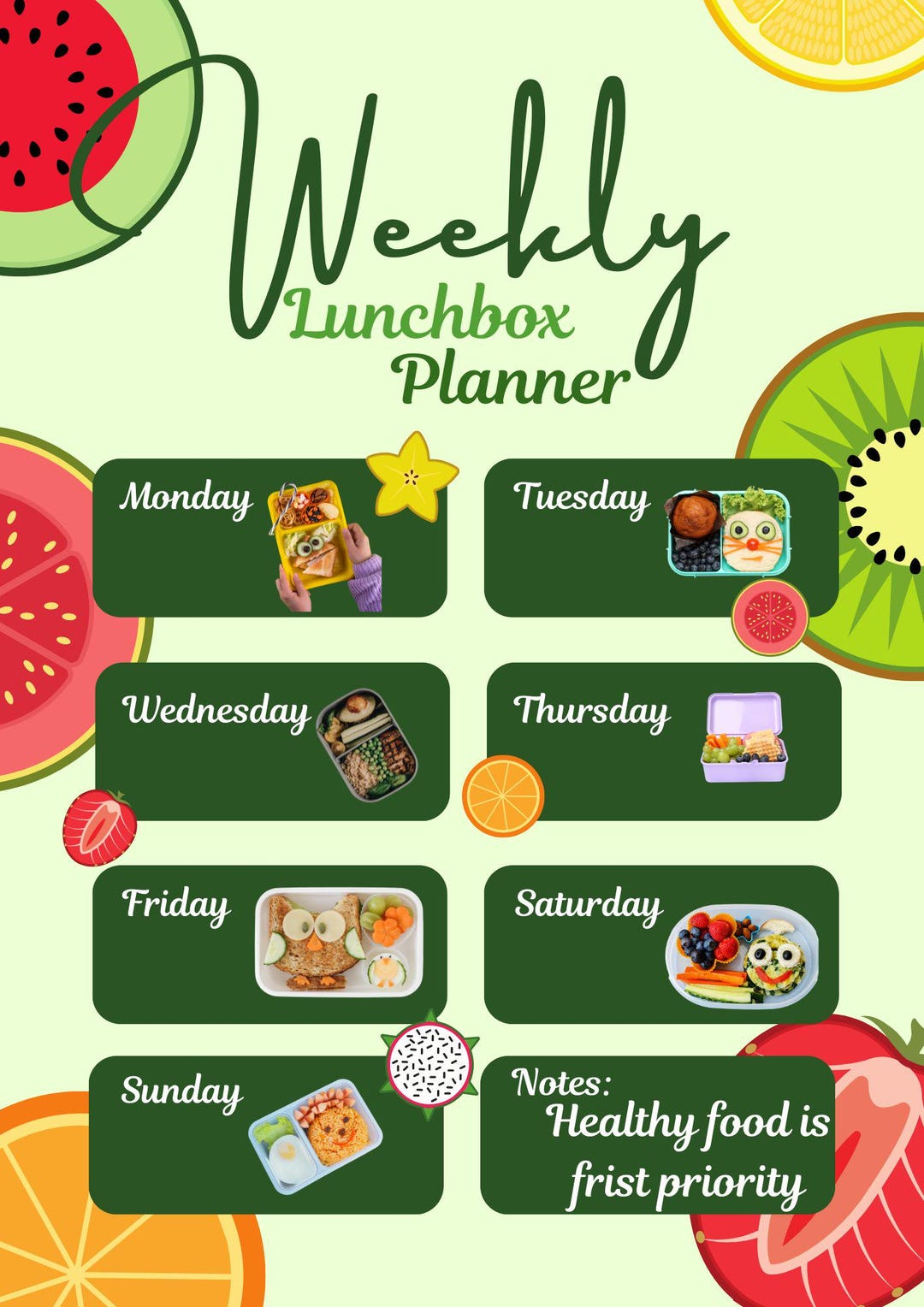 Kids Weekly Lunchbox Planner Printable | School Lunch Planner for Moms | Weekly Meal Planner ...