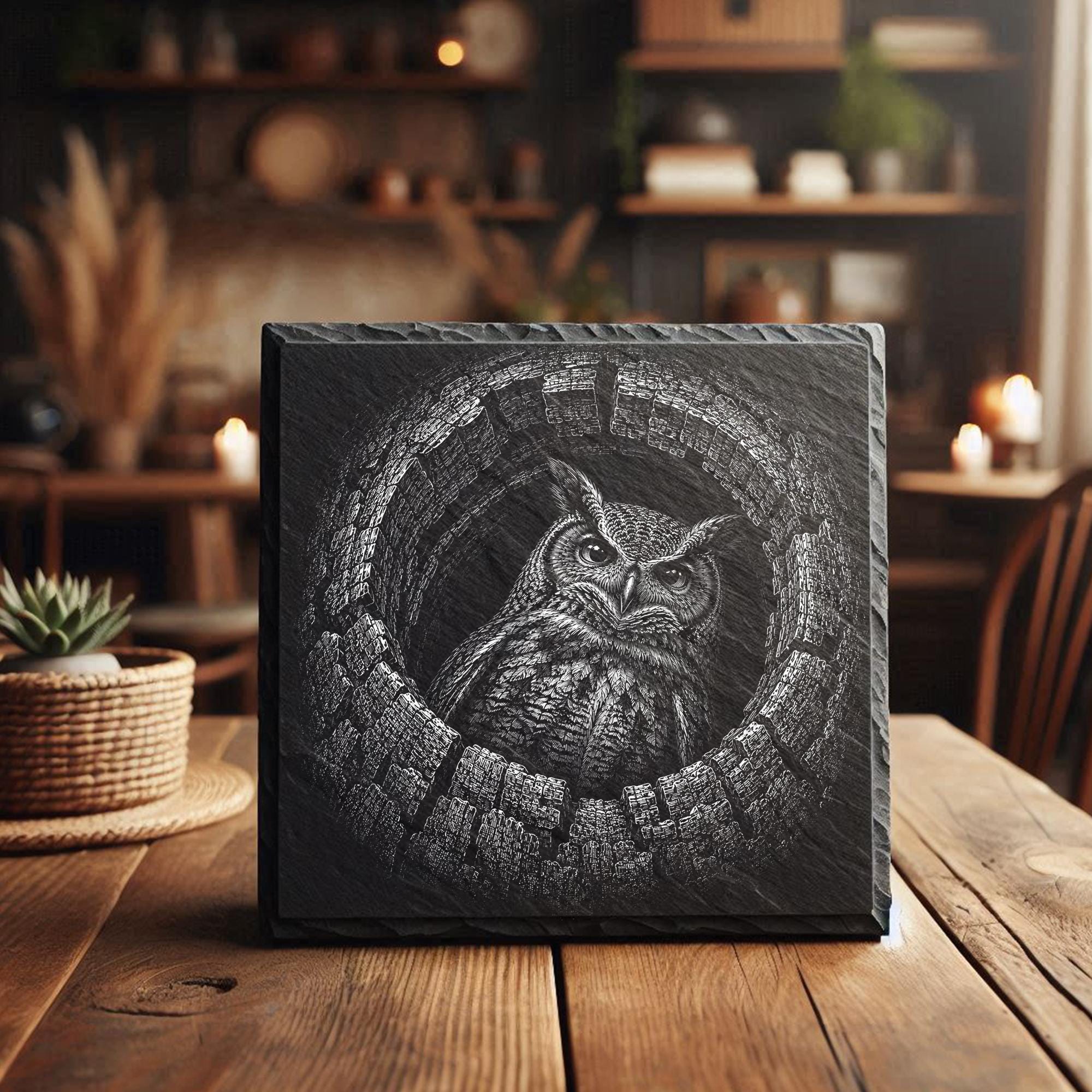 Owl in Hollow Tree PNG Engraving &ndash; Woodland Wisdom Art for Laser Slate Design[101]