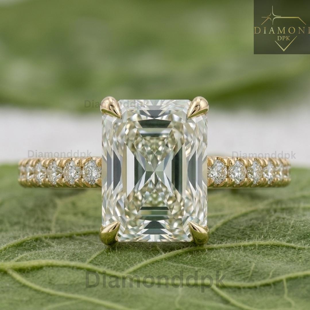 Radiant Cut Moissanite Engagement Ring, Hidden Halo Pavé, Promise Ring ...