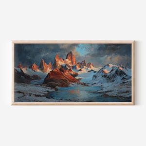 Fitz Roy Storm Landskapstryck | Patagonia Jagged Peaks, Icy Lake Canvastavla