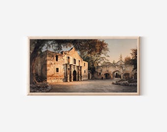 The Alamo Print, San Antonio Sunrise Painting, Historic Mission Courtyard Landscape Poster