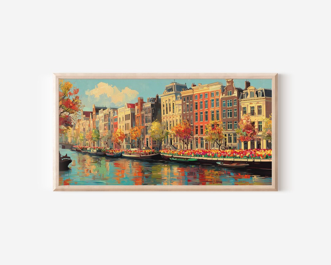 Amsterdam Canal Wall Art Print, Fauvist Oil Painting Style, Tulip ...
