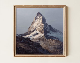 Matterhorn-Ölgemälde-Kunstdruck, neutrale Alpengipfel-Wandkunst, dezente Berglandschaft als Wohndekoration