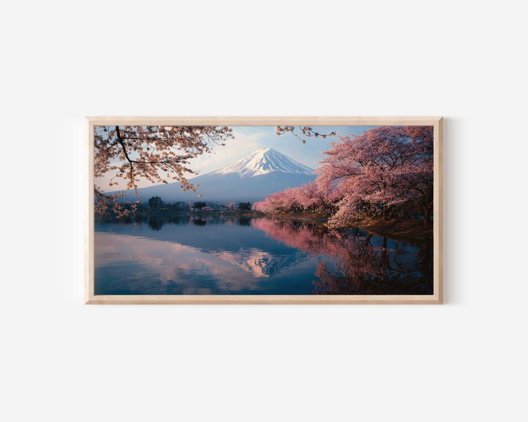 Mount Fuji Cherry Blossom Lake Reflection Print, Japanese Landscape ...
