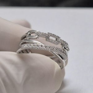 Beeindruckender mehrreihiger Pave Diamantring, 925 Sterlingsilber Panzerkettenring, Breiter Statementring, Ehering, Criss Cross Ring für Frauen
