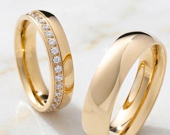 Anillos a juego para parejas • Conjunto de alianzas de boda • Anillos de promesa personalizados • Grabables en el interior • Alianzas de boda para él y para ella