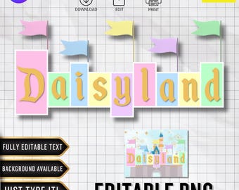 Disneyland Editable Logo | Custom Font | Personalized PNG | Birthday Decor (Canva Digital Download)