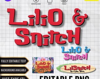 Logotipo editable de Lilo y Stitch / Fuente personalizada / PNG personalizado / Decoración de cumpleaños (Descarga digital de Canva)