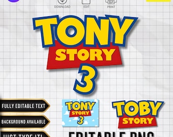 Logotipo editable de Toy Story / Fuente personalizada / PNG personalizado / Decoración de cumpleaños (Descarga digital de Canva)