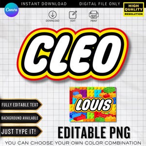 Building Blocks Editable Logo | Custom Font | Personalized PNG | Birthday Decor (Canva Digital Download)