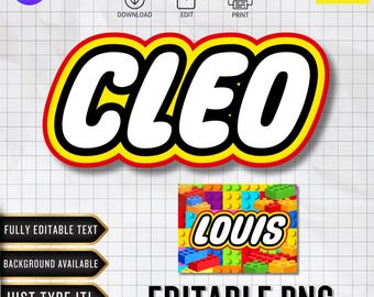 Building Blocks Editable Logo | Custom Font | Personalized PNG | Birthday Decor (Canva Digital Download)