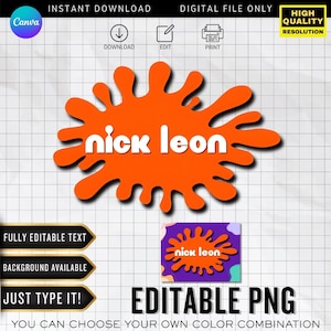 Nickelodeon Editable Logo | Custom Font | Personalized PNG | Birthday Decor (Canva Digital Download)