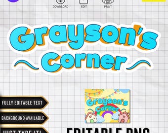 Logotipo editable de Grace Corner / Fuente personalizada / PNG personalizado / Decoración de cumpleaños (Descarga digital en Canva)