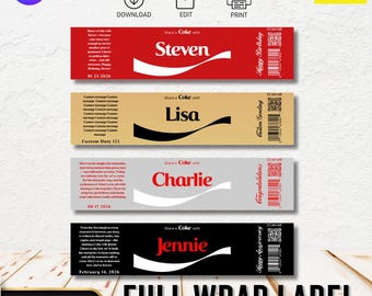 Etiqueta personalizada para botella de Coca-Cola (500 ml, PNG, descarga digital de Canva)