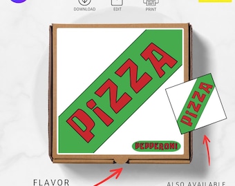 Etiqueta editable para caja de pizza con esponja / Diseño de recuerdo de fiesta de Krusty (descarga digital de Canva)