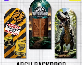 Fondo de arco de dinosaurio jurásico: fuente y logotipo editables / Letrero de cumpleaños personalizado (descarga digital de Canva)