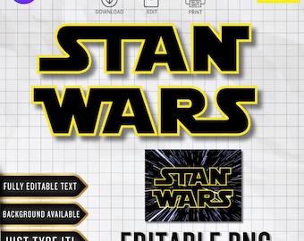 Logotipo editable de Space Wars / Fuente personalizada / PNG personalizado / Decoración de cumpleaños (Descarga digital de Canva)