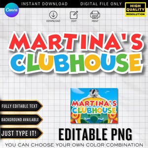 Mouse Clubhouse Editable Logo | Custom Font | Personalized PNG | Birthday Decor (Canva Digital Download)