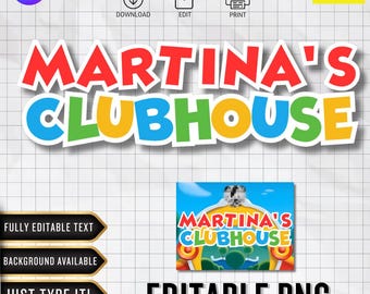 Mouse Clubhouse Editable Logo | Custom Font | Personalized PNG | Birthday Decor (Canva Digital Download)