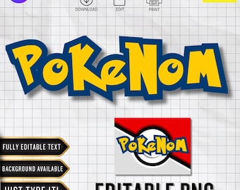 Logotipo editable de Pokémon / Fuente personalizada / PNG personalizado / Decoración de cumpleaños (Descarga digital de Canva)