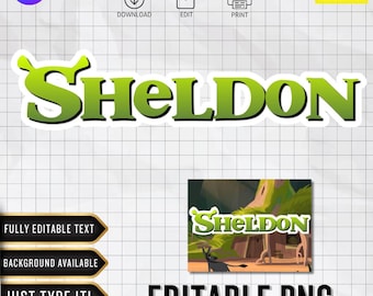 Logotipo editable de Shrek / Fuente personalizada / PNG personalizado / Decoración de cumpleaños (Descarga digital en Canva)
