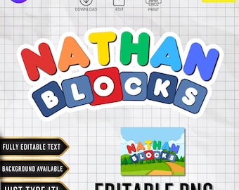 Logotipo editable con bloques numéricos / Fuente personalizada / PNG personalizado / Decoración de cumpleaños (Descarga digital en Canva)