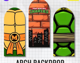 Fondo de arco de las Tortugas Ninja con fuente y logotipo editables / Letrero de cumpleaños personalizado (descarga digital de Canva)