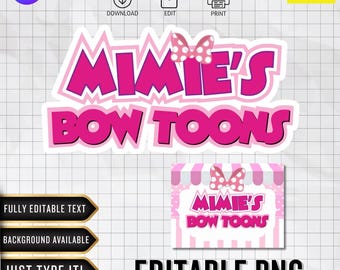 Logotipo editable de Minnie / Fuente personalizada / PNG personalizado / Decoración de cumpleaños (Descarga digital en Canva)