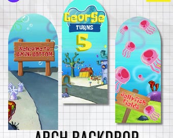 Fuente y logotipo editables para fondo de Sponge Arch / Letrero de cumpleaños personalizado (descarga digital de Canva)