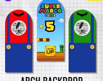 Fuente y logotipo editables para fondo de arco de Super Mario / Letrero de cumpleaños personalizado (descarga digital de Canva)
