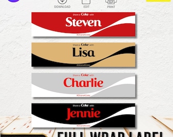 Etiqueta personalizada para botella de Coca-Cola (500 ml, PNG, descarga digital de Canva)