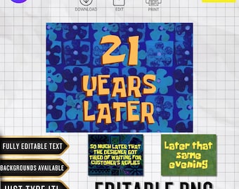 Logotipo editable de esponja "Años después" personalizado / PNG personalizado / Decoración de cumpleaños (descarga digital de Canva)