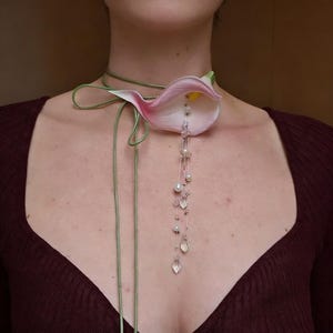 Calla Lily Tassel Necklace, Adjustable Flower Lasso Necklace
