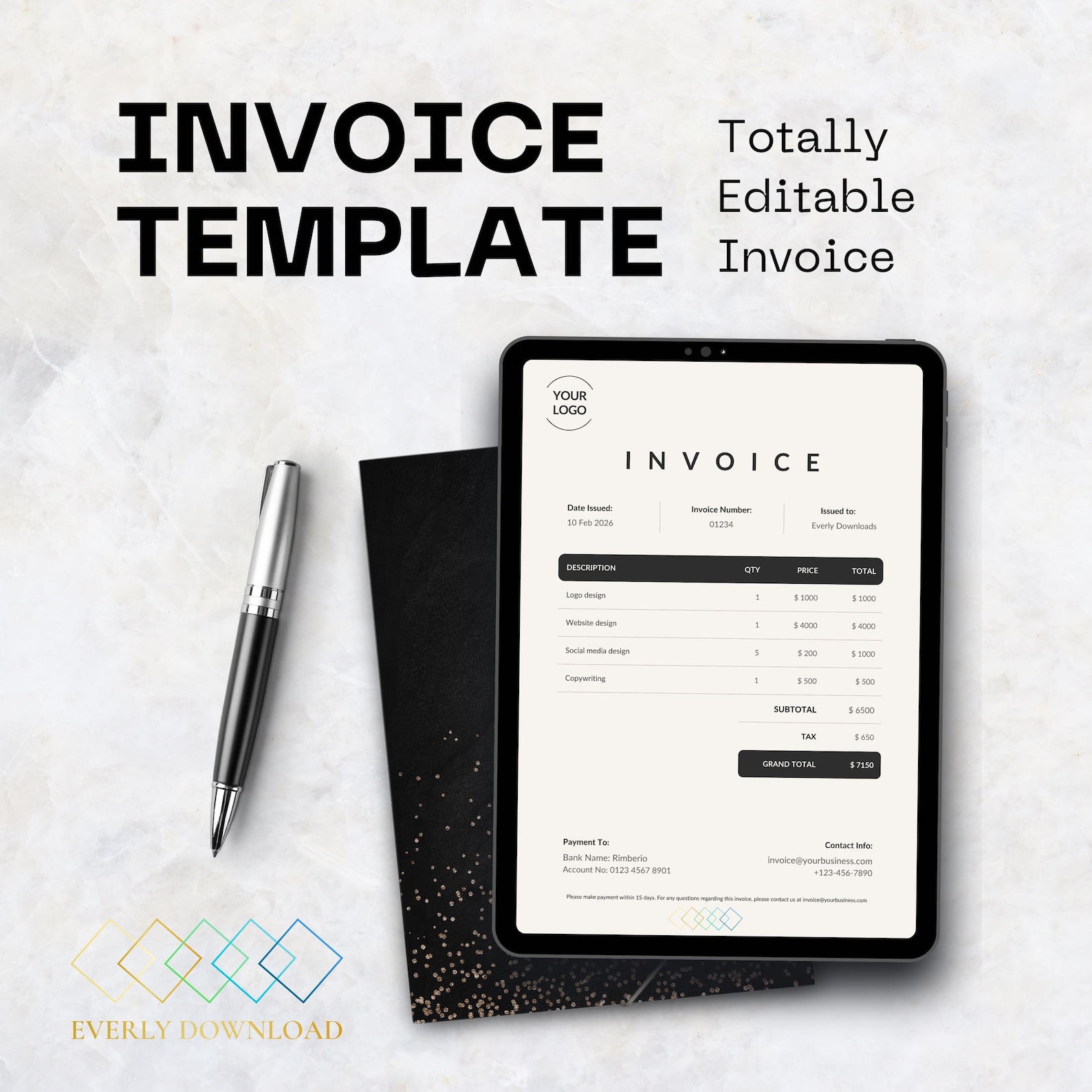 4-in-1 Minimal Invoice 2026 Bundle | Editable Invoice Template ...