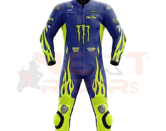 Valentino Rossi Yamaha blauw leren racepak, CE-pantserbescherming