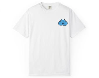 Camiseta con nube y gotas de lluvia / Ilustración minimalista de bolsillo