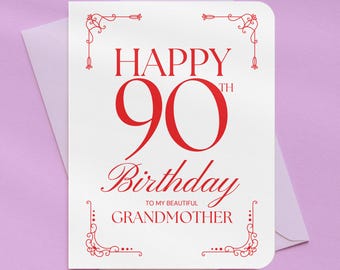 Grandmas Happy 90th Birthday Card | A2 Size 330 GSM Ultra Thick Cardstock