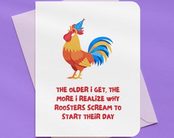 Roosters Scream In The Morning Funny Birthday Card | A2 Size 330 GSM Ultra Thick Cardstock