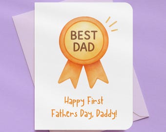 Happy First Fathers Day Ribbon Award Card | A2 Size 330 GSM Ultra Thick Cardstock