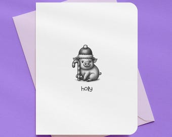 Funny Pig Christmas Card Black and White Holiday Card | A2 Size 330 GSM Ultra Thick Cardstock