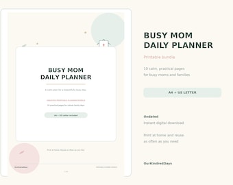 Busy Mom Daily Planner Bundle | Family Schedule, Meal Plan, Chores (A4/US Letter PDF)