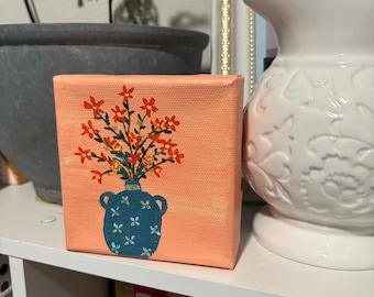 Hand Painted 4" x 4" Mini Canvas Acrylic Painting/Home Decor/Original Art