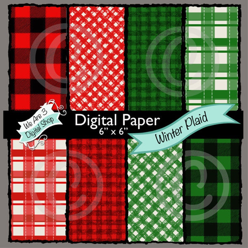 We Are 3 Digital Paper Winter Plaid  Flannel Plaid Black image 0