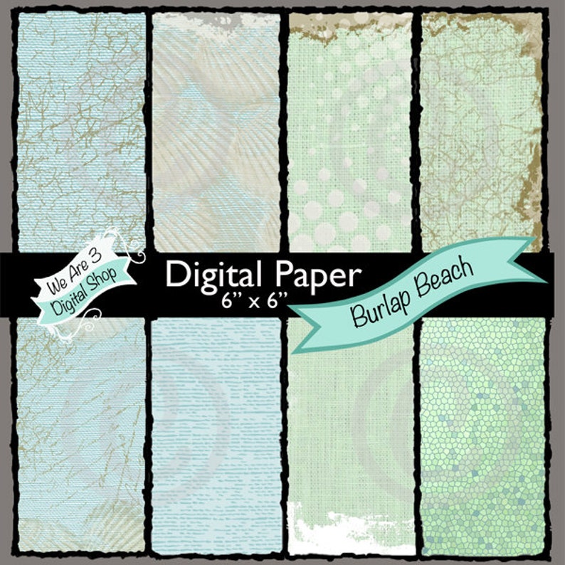 We Are 3 Digital Paper Burlap Beach image 0