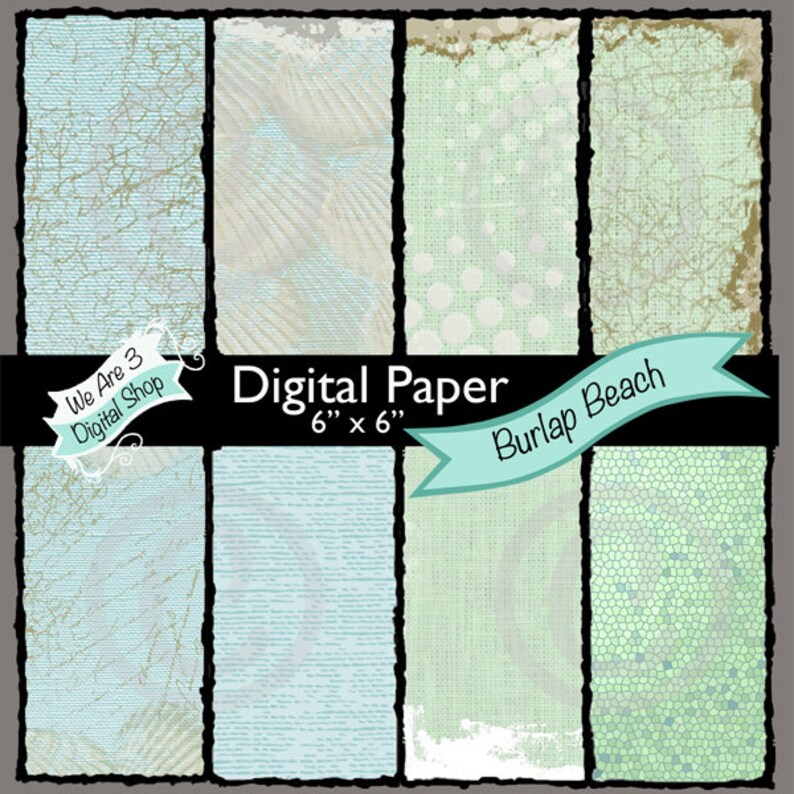 We Are 3 Digital Paper Burlap Beach image 0