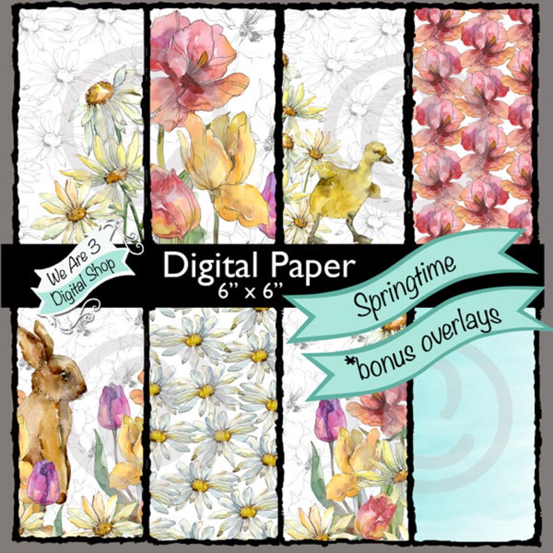 We Are 3 Digital Paper  Springtime Flowers Spring bonus image 0