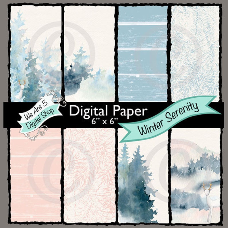 We Are 3 Digital Paper Winter Serenity Woodland Scenery image 0