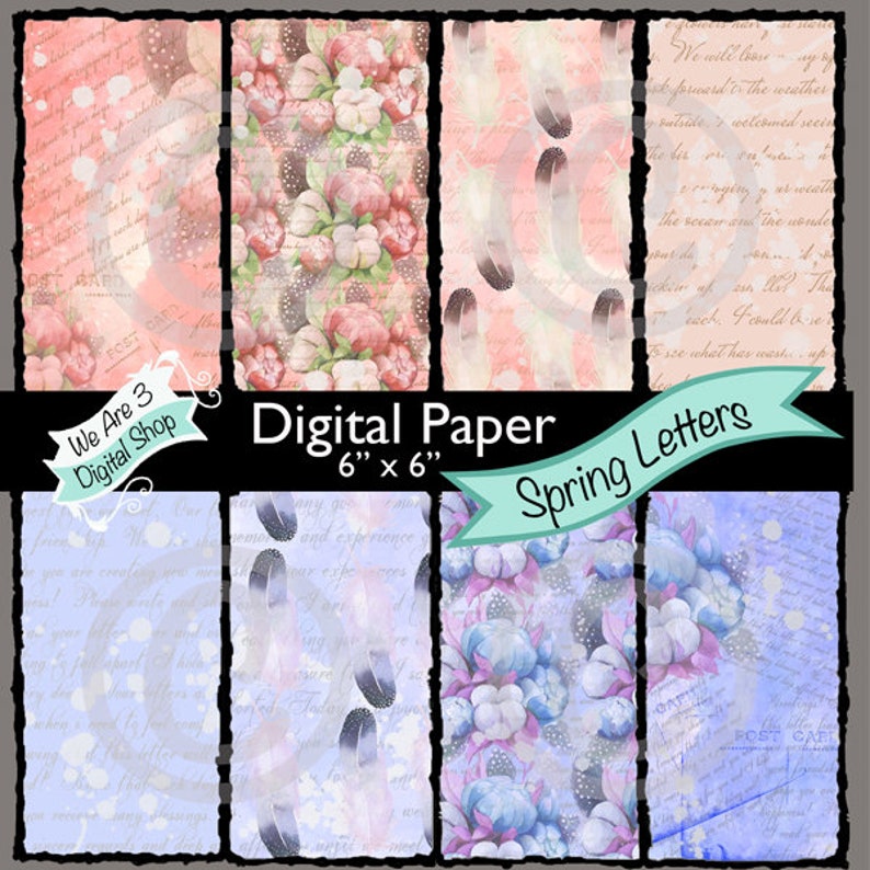 We Are 3 Digital Paper Spring Letters Bird feathers image 0